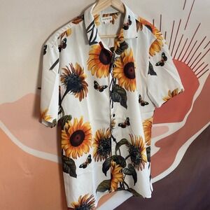 Pacsun Mens Short Sleeve Sunflower Butterfly Button Shirt S Spring Preppy Street